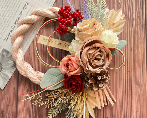 お正月しめ縄 しめ縄リース しめ飾り リース＊ハンドメイド 秀〆 しめ縄 リース 材料 土台 8型 20cm ハンドメイド クラフト