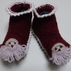 子供靴下サンタクロース！ウール100％、手編み 1枚目の画像