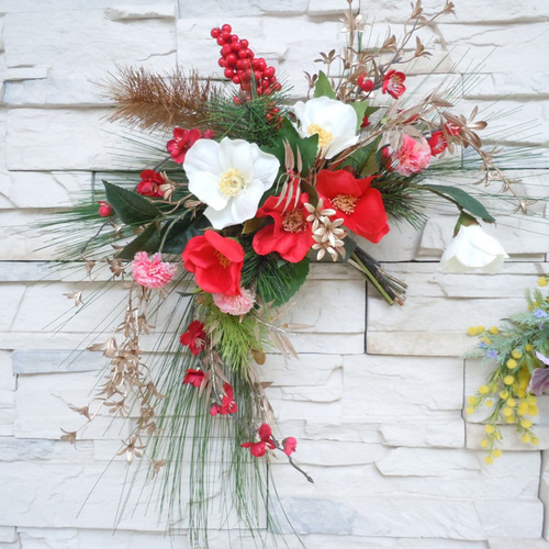 ◇豪華＊お正月リース◇クレッセントリース 和風アレンジ 壁掛け