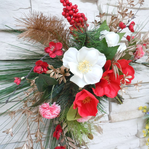 ◇豪華＊お正月リース◇クレッセントリース 和風アレンジ 壁掛け