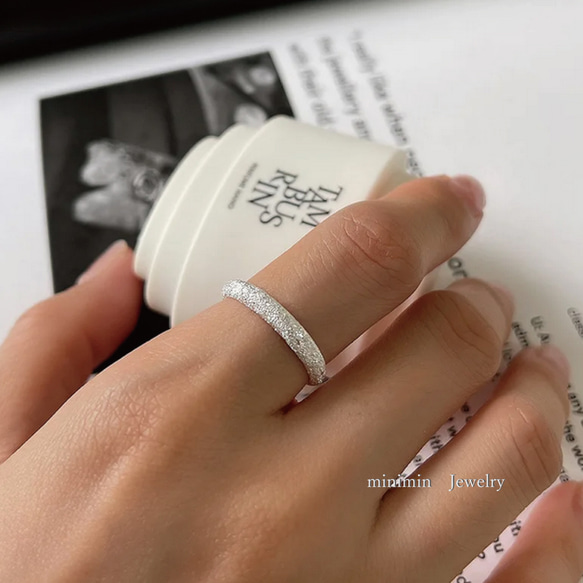 MR24】3mm幅 スターダスト加工 メッシュリング／SV925／サイズ調整