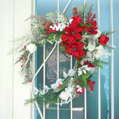 ◇大きなクリスマスリース＊ハーフムーン＊ポインセチア◇レッド