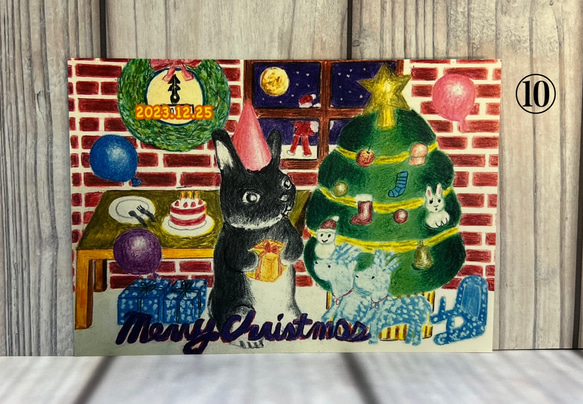 10枚選べるクリスマスカード　クリスマスSALE うさぎちゃん、ねこちゃんのクリスマス　サイズはＬ版です 14枚目の画像