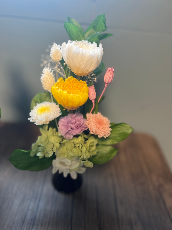 プリザーブドフラワー仏花　供花　花器付き　ブラック　小菊　デンファレ 4枚目の画像