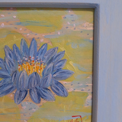 ブルーロータス　青い蓮　画家　小楠アキコ作品　額装サイズ20×20cm 7枚目の画像