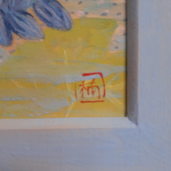 ブルーロータス　青い蓮　画家　小楠アキコ作品　額装サイズ20×20cm 5枚目の画像