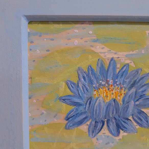 ブルーロータス　青い蓮　画家　小楠アキコ作品　額装サイズ20×20cm 6枚目の画像