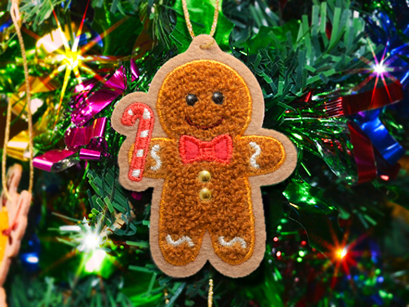 クリスマス】もこもこ刺繍のジンジャークッキーオーナメント｜お菓子