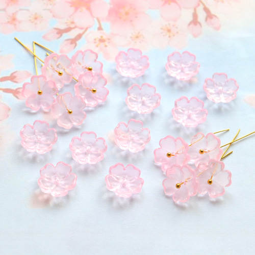 新作☆13mm さくら、桃の花 お花のガラスビーズ ピンク ビーズ