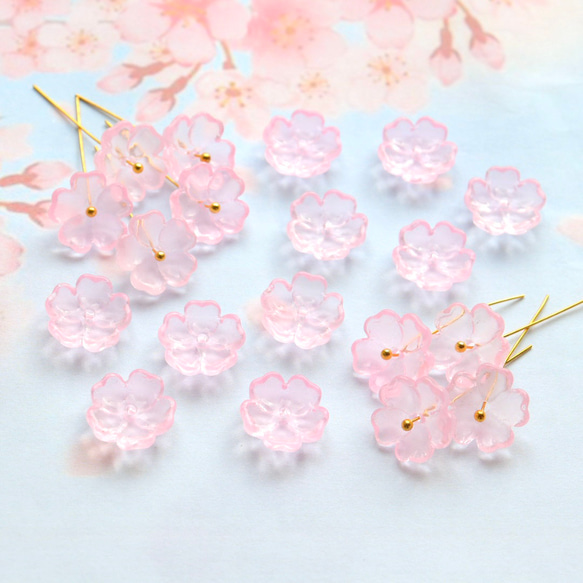 新作★13mm さくら、桃の花　お花のガラスビーズ  ピンク 13枚目の画像
