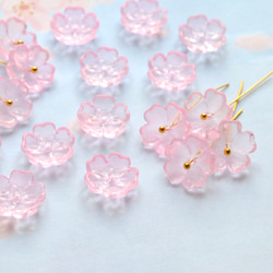 新作★13mm さくら、桃の花　お花のガラスビーズ  ピンク 20枚目の画像