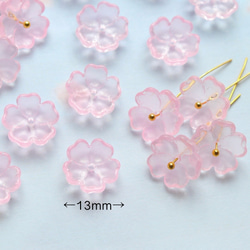 新作★13mm さくら、桃の花　お花のガラスビーズ  ピンク 2枚目の画像