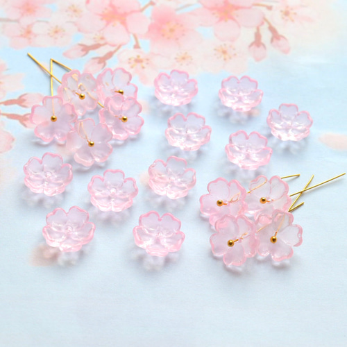 新作☆13mm さくら、桃の花 お花のガラスビーズ ピンク ビーズ