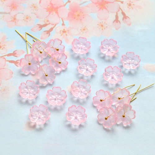 新作☆13mm さくら、桃の花 お花のガラスビーズ ピンク ビーズ