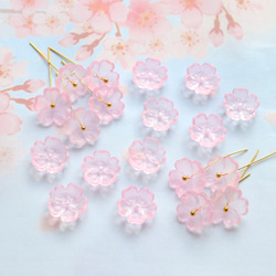 新作★13mm さくら、桃の花　お花のガラスビーズ  ピンク 6枚目の画像
