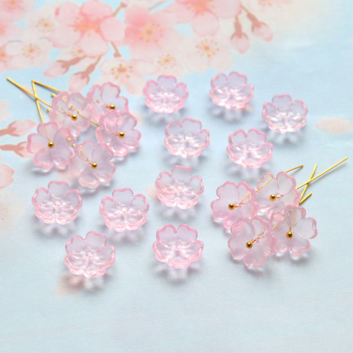 新作☆13mm さくら、桃の花 お花のガラスビーズ ピンク ビーズ