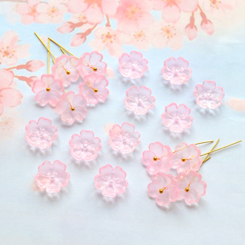 新作☆13mm さくら、桃の花 お花のガラスビーズ ピンク ビーズ