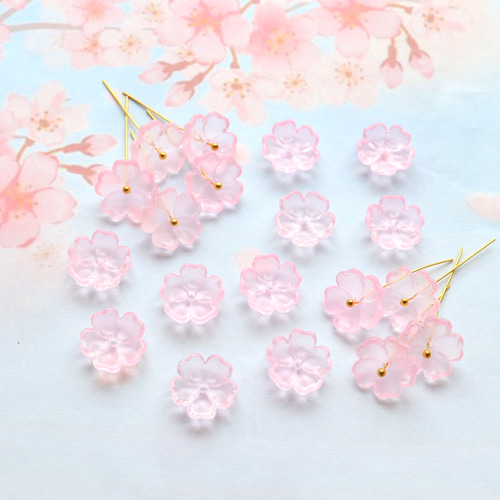 新作☆13mm さくら、桃の花 お花のガラスビーズ ピンク ビーズ