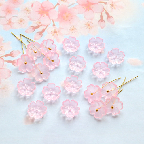 お花ビーズ追加分 新作☆13mm さくら、桃の花 お花のガラスビーズ ピンク ビーズ