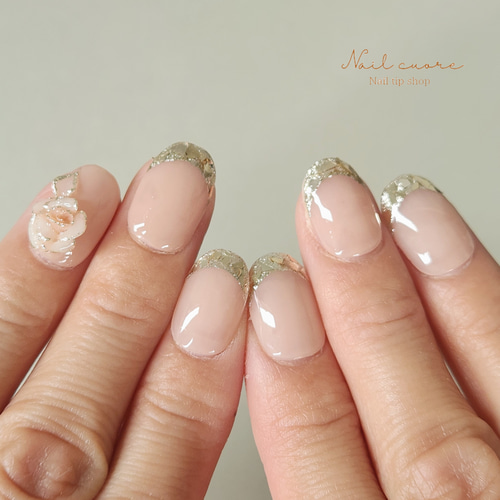 ガラスフレンチ×3Dバラ/ブライダル/結婚式/前撮り/お呼ばれ/フレンチ