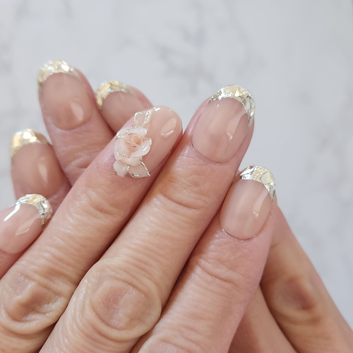 ガラスフレンチ×3Dバラ/ブライダル/結婚式/前撮り/お呼ばれ/フレンチ