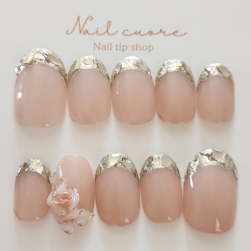 ガラスフレンチ×3Dバラ/ブライダル/結婚式/前撮り/お呼ばれ/フレンチ