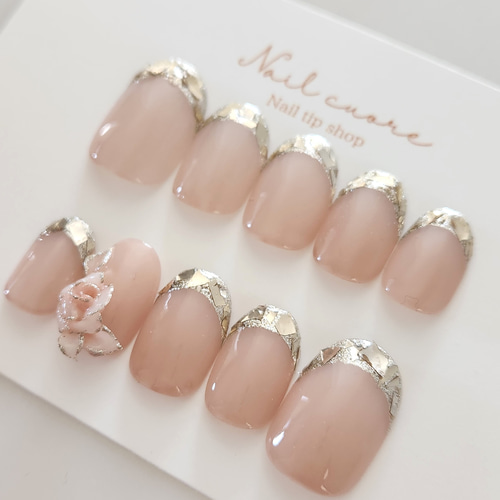 ガラスフレンチ×3Dバラ/ブライダル/結婚式/前撮り/お呼ばれ