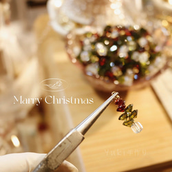 Yuki手作り 「小さなクリスマスツリー」 手作り 琉璃 輝く クリスマスリボン さわやかなイヤリング 3枚目の画像