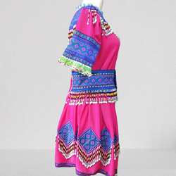 モン族民族衣装 ブラウス・ラップスカート・前掛け・腰帯 ４点セット ピンク・ブルー系 19枚目の画像