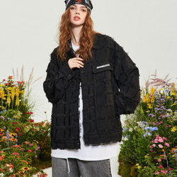 メンズ・レディース兼用・潮牌の小香風ジャケットゆったり襟の黒いコート 20-1168 5枚目の画像