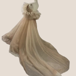 人気上昇！ ウェディングドレス オーバードレス  薄シャンパンの色 ベアトップ 編み上げ 花嫁/お呼ばれ 2枚目の画像