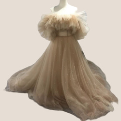 人気上昇！ ウェディングドレス オーバードレス  薄シャンパンの色 ベアトップ 編み上げ 花嫁/お呼ばれ 1枚目の画像