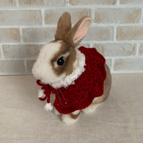 うさぎさんの手編みポンチョ 赤 ペット服・アクセサリー こころろ 通販