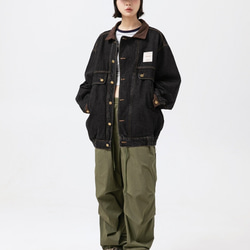 デニムコート春と秋のレトロでゆったりとしたデザインのジャケット上着  20-1169 8枚目の画像