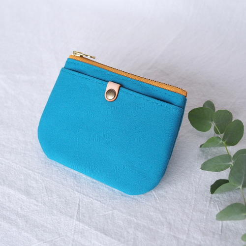 帆布のちいさなお財布】ターコイズブルー x 山吹 その他ミニ財布