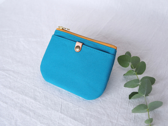 帆布のちいさなお財布】ターコイズブルー x 山吹 その他ミニ財布