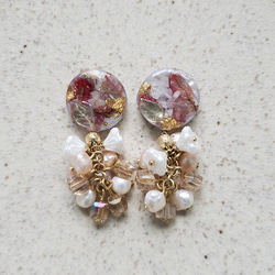 ドライフラワー淡水パールお花pierce/earring 4枚目の画像