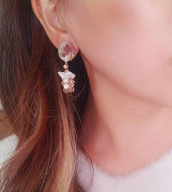 ドライフラワー淡水パールお花pierce/earring 9枚目の画像