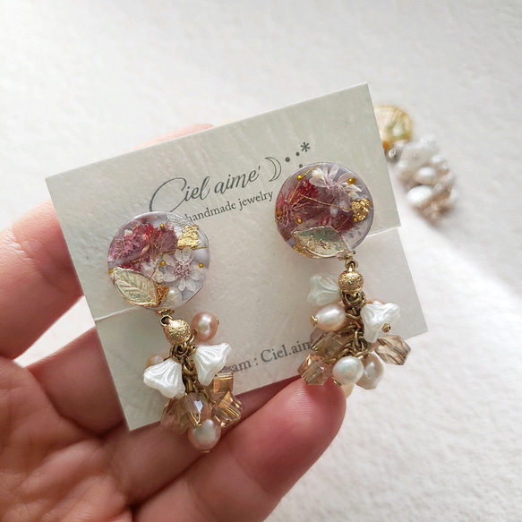 ドライフラワー淡水パールお花pierce/earring 6枚目の画像