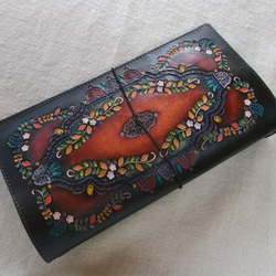トラベラーズノートカバー　牛革、刻印＆拭き染め　カードポケット付き　 2枚目の画像