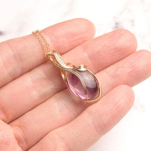 フローライト ペンダントトップ ワイヤーラッピング ネックレス 14kgf