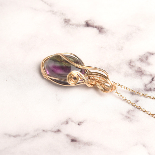 フローライト ペンダントトップ ワイヤーラッピング ネックレス 14kgf