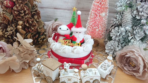 しあわせ運ぶクリスマスケーキ♪☆フェルト おままごと プレゼントに☆ 1枚目の画像