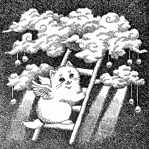 豊富なギフト 原画【一点物】「天使の梯子」 アンティーク風なペン画の 絵画