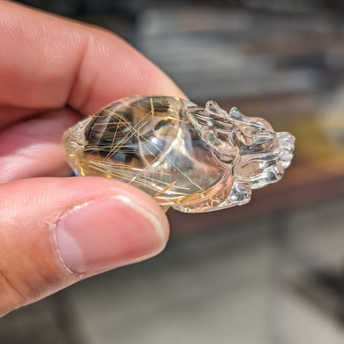 金運のルチル お得2個セット◇ゴールドルチルクォーツ◇龍亀（ロングイ） 正財運を高める風水アイテム】ゴールドルチルクォーツ 龍亀