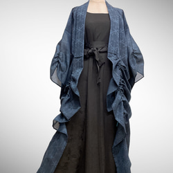 ドレープ際立つ 着物ガウン 裾袖クシュ 絽  着物リメイク 和柄男女兼用 フリーサイズ Ｋ51007 10枚目の画像