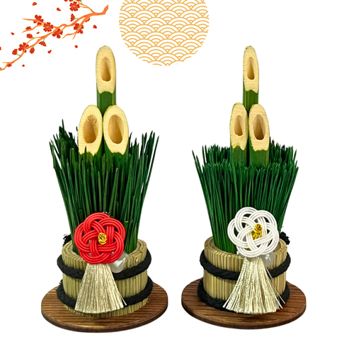 新作2024】可愛く品格のあるミニ梅結び門松 1対2鉢お正月飾り モダン