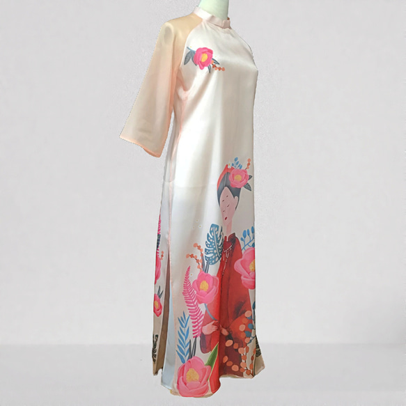 ベトナム民族衣装 アオザイ ピンク系 大人かわいい 二枚仕立て 17枚目の画像