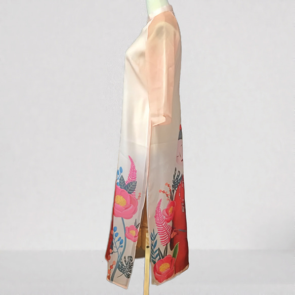 ベトナム民族衣装 アオザイ ピンク系 大人かわいい 二枚仕立て 6枚目の画像