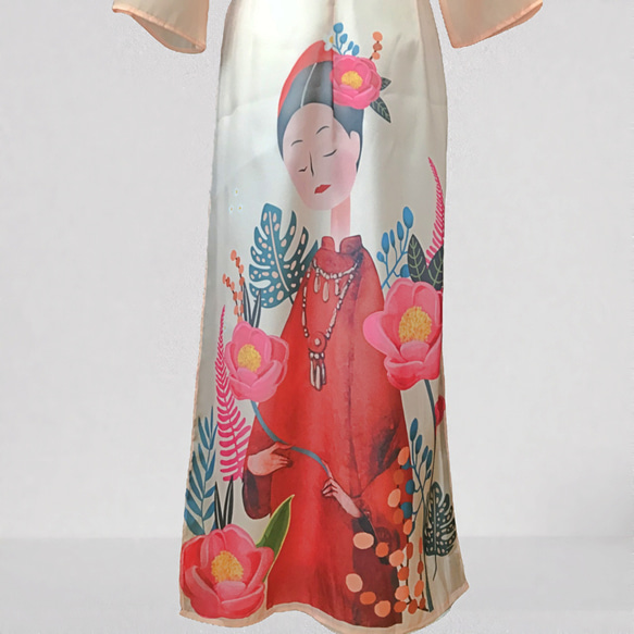 ベトナム民族衣装 アオザイ ピンク系 大人かわいい 二枚仕立て 12枚目の画像